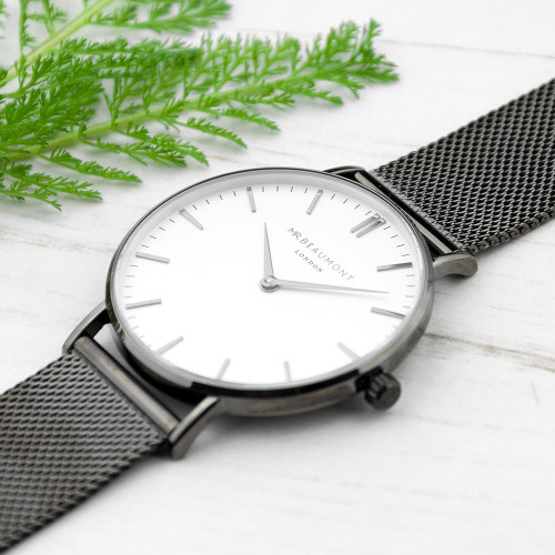 Personalised Metallic Charcoal and White Watch