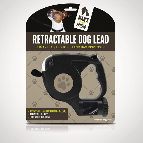 3-in-1 Retractable Dog Lead – Lead, Torch, and Bag Holder