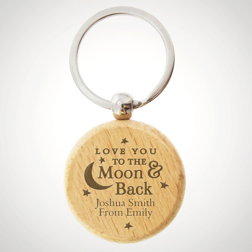 Personalised Moon & Back Wooden Keyring