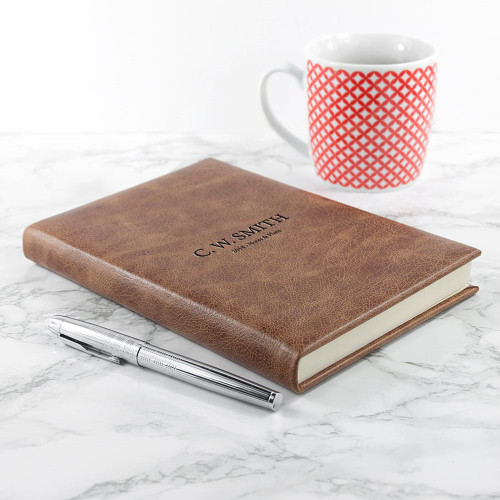Personalised Engraved Leather Tan Notebook - Large