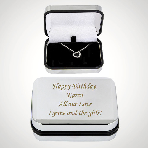 Personalised Box and Silver Heart Necklace