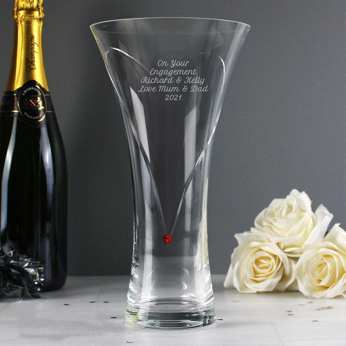 Personalised Ruby Diamante Heart Vase