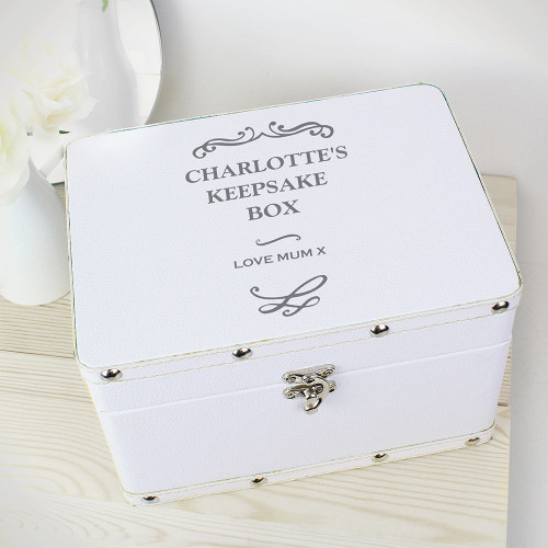 Personalised White Leatherette Keepsake Box