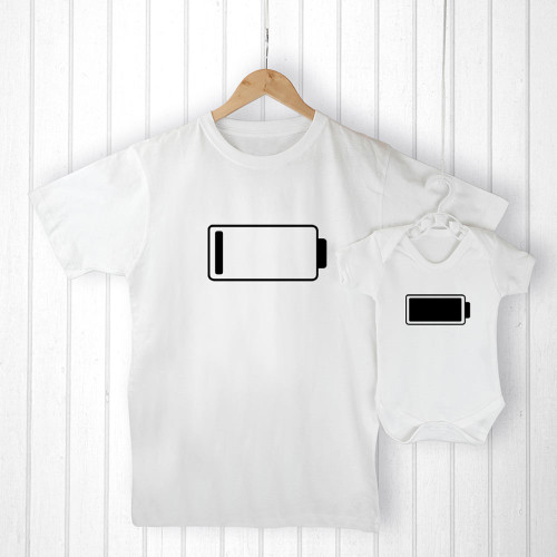 Personalised Daddy and Me Low Battery T-Shirt Set