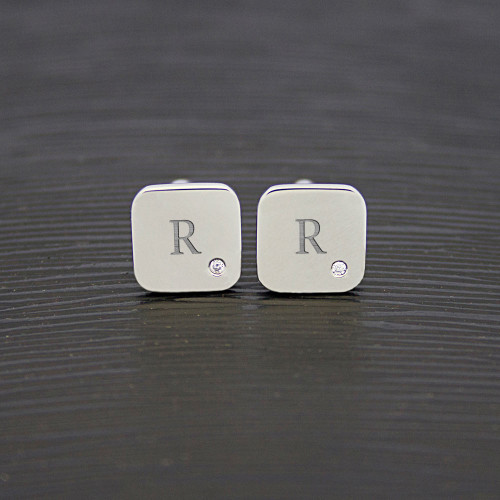 Personalised Silver-Finish Cufflinks with Diamante