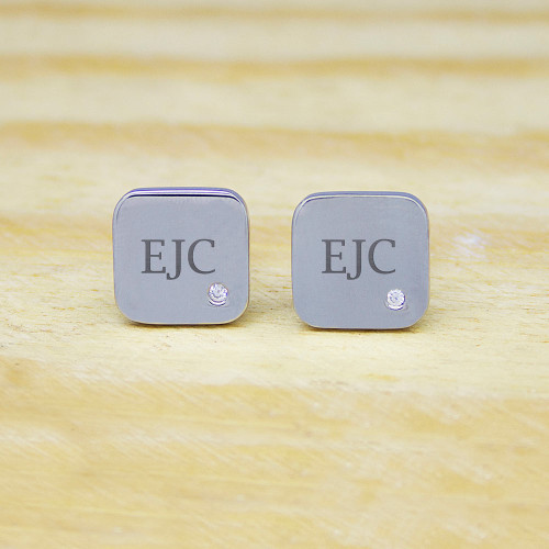 Personalised Silver-Finish Cufflinks with Diamante