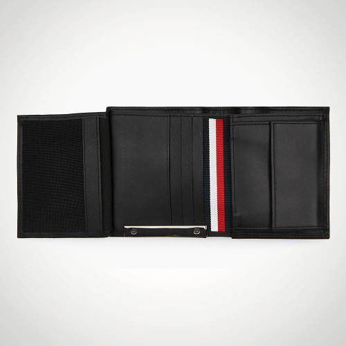 Tommy Hilfiger Corp Plaque Trifold Wallet Black