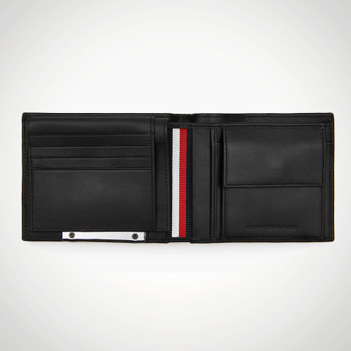 Tommy Hilfiger Corp Plaque Trifold Wallet Black