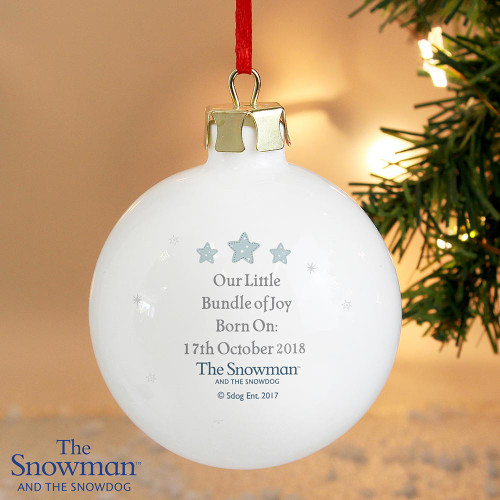 Personalised Snowman and Snowdog 1st Christmas Bauble