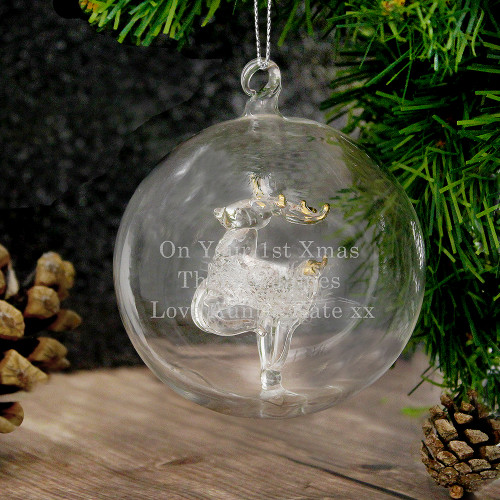 Personalised Glass Reindeer Bauble