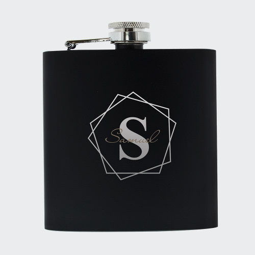 Personalised Geometric Initial Black Hip Flask