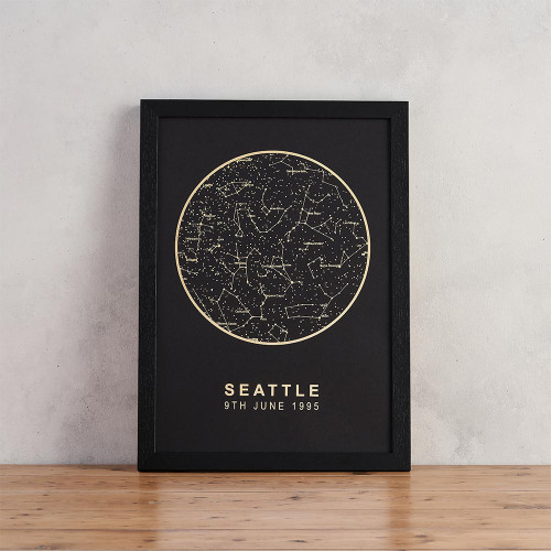 Personalised Star Map - Black with Gold Foil