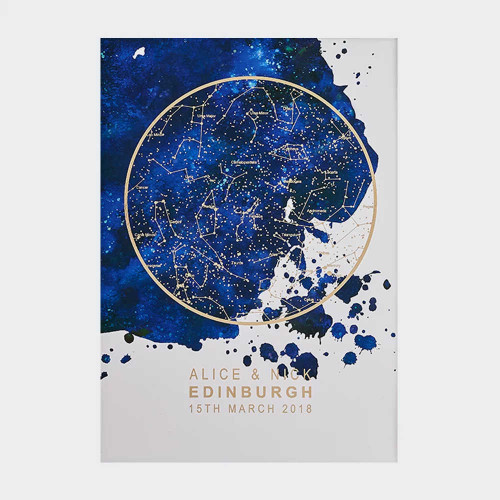 Personalised Star Map - Blue with Gold Foil