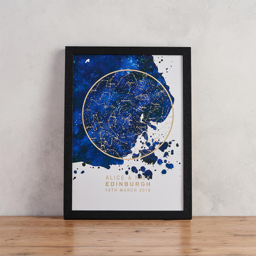 Personalised Star Map - Blue with Gold Foil