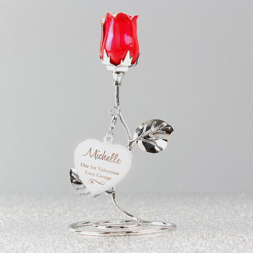 Personalised Swirls & Hearts Red Rose Bud Ornament