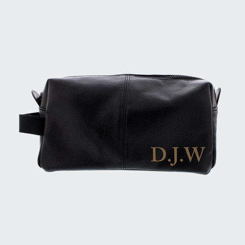 Personalised Black Leather Wash Bag