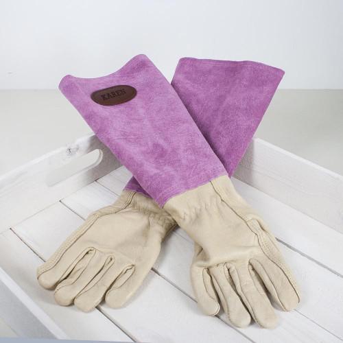 Personalised Leather Gardening Gloves - Pink