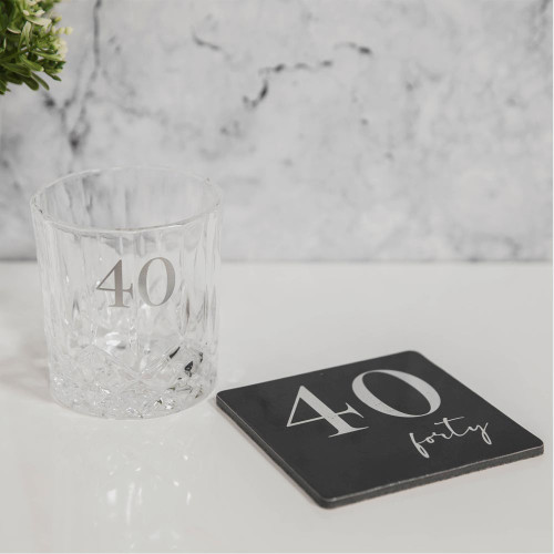 Cut Glass Whisky Tumbler and Coaster – 40th Birthday