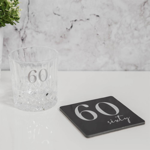 Cut Glass Whisky Tumbler and Coaster – 60th Birthday