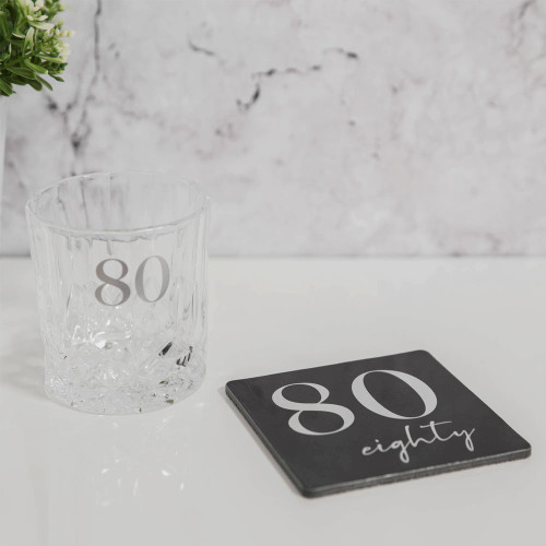 Cut Glass Whisky Tumbler and Coaster – 80th Birthday