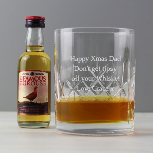 Personalised Cut Crystal Glass and Whisky Gift Set