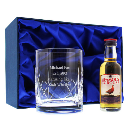Personalised Cut Crystal Glass and Whisky Gift Set