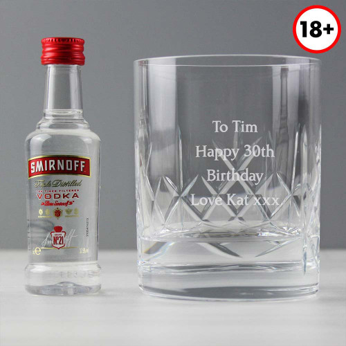 Personalised Cut Crystal Glass and Vodka Gift Set