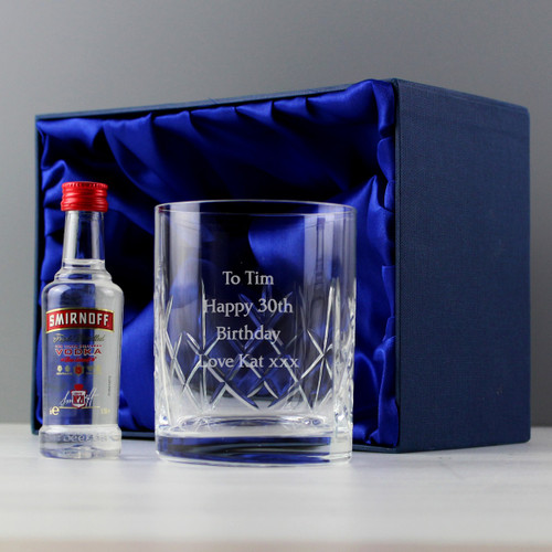 Personalised Cut Crystal Glass and Vodka Gift Set