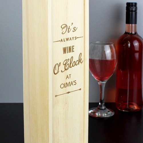 Personalised O’Clock Wooden Wine Bottle Box