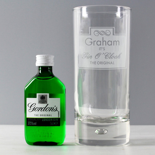 Personalised “Gin O’Clock” Hi-ball Glass and Mini Gordon's Gin Set
