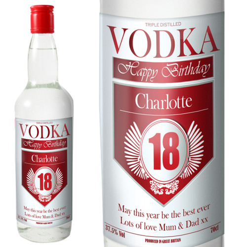 Personalised Red and Silver Birthday Vodka with Gift Box