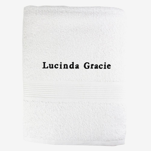 Personalised White Bath Towel – Black embroidery