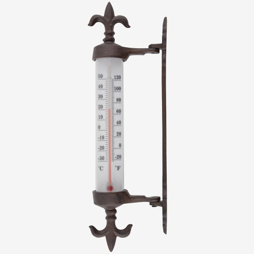 Brown Cast Iron Fleur-de-lis Wall Thermometer