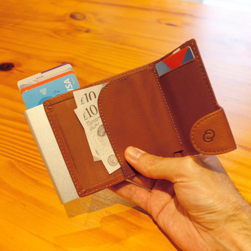 RFID Leather Cardholder Wallet in Tan