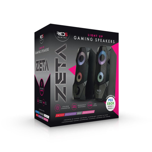 RED5 Zeta Light Up Gaming Speakers in packaging