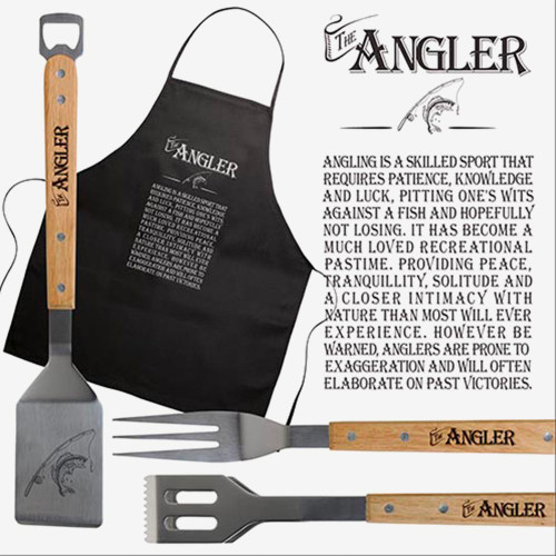 The Angler BBQ Apron and Utensils Gift Set