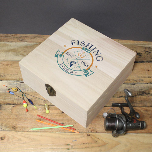 Personalised Wooden Fishing Club Storage Box