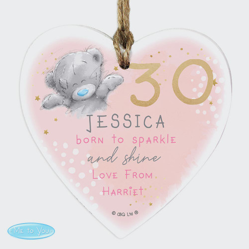 Personalised Me To You Sparkle and Shine Birthday Wooden Heart Decoration