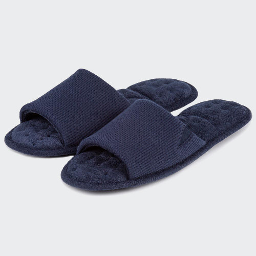 Isotoner Open Toe Waffle Slippers – Navy