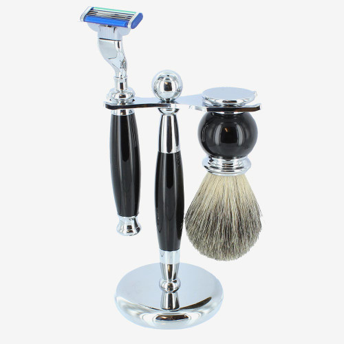 Gillette Mach 3 Razor and Shaving Brush Set – Black