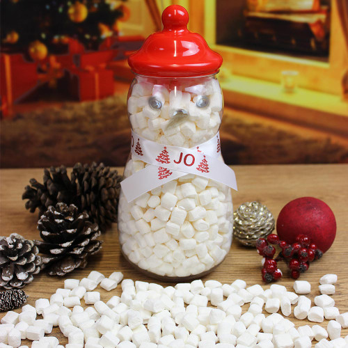 Personalised Snowman Sweet Jar with Mini Marshmallows
