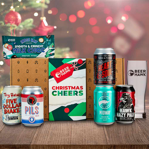 Beer Hawk Christmas Gift Box: 5 Beers, Glass & Choc Pretzels
