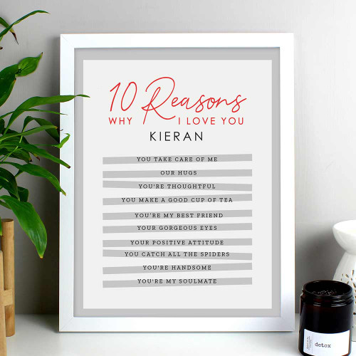Personalised ‘10 Reasons Why I Love You’ White Framed Print