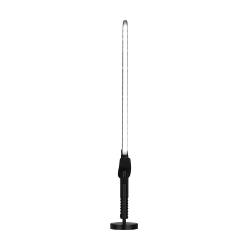 The Mandalorian Darksaber desk light stands upright on its black base, its long, thin white blade illuminated.