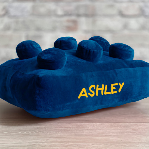 Personalised Stacking Brick Cushion in Blue
