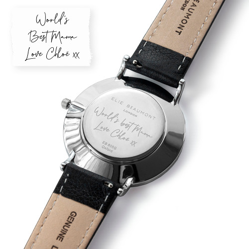 Personalised Handwriting Ladies' Black Leather Watch