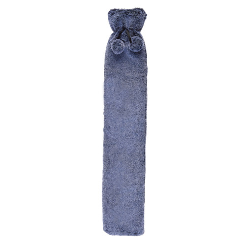 Extra Long Hot Water Bottle with Blue Fur
