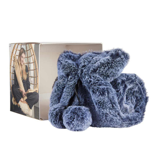 Extra Long Hot Water Bottle with Blue Fur