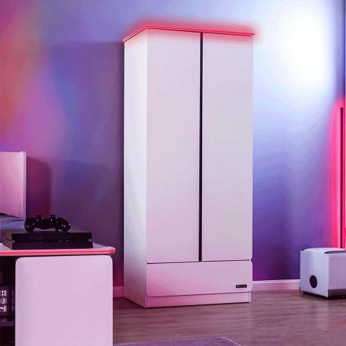 X Rocker Carbon-Tek 2 Door Wardrobe with LED Lights – White