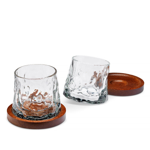 Whiskey Rotating Glasses with Coasters – Set of 2 by Connoisseur Creations